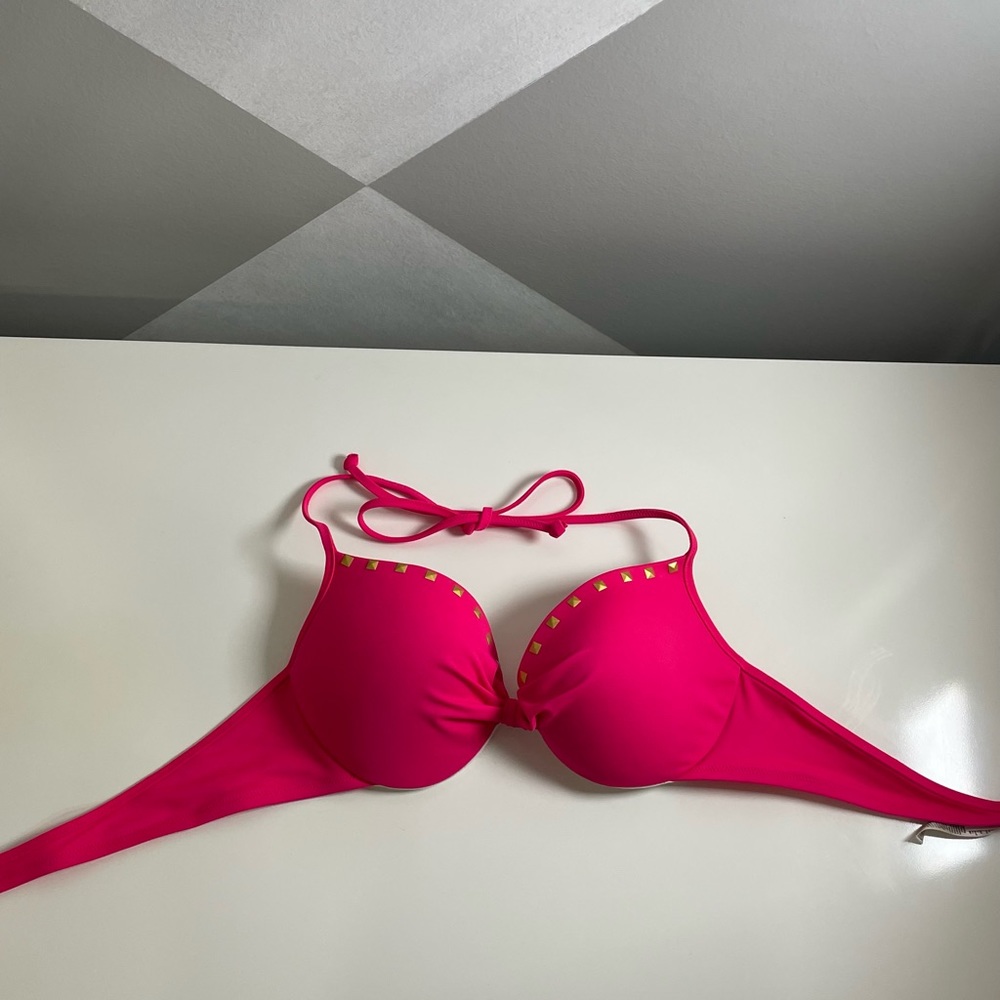 Victoria’s Secret PINK bikini top with gold embellishments. Size L.